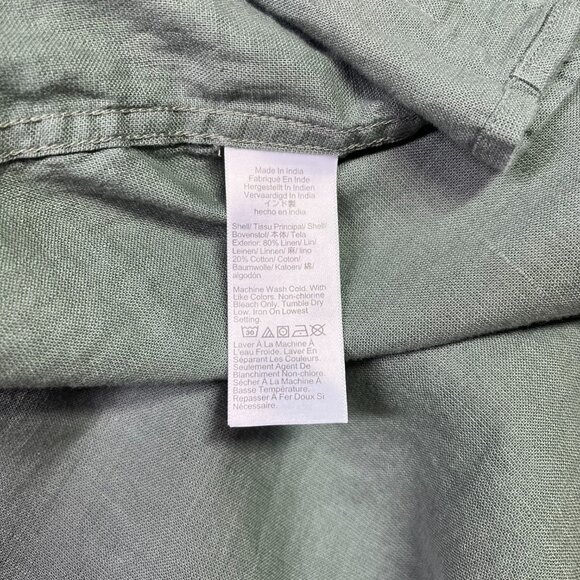 J. Crew Factory Size M Slim Fit Short-Sleeve Linen-Blend Shirt Green AL188 - Picture 7 of 7
